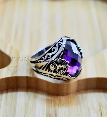 Natural Amethyst Men Ring 925 Sterling Silver Men Handmade Signet Ring P311 • $59.66