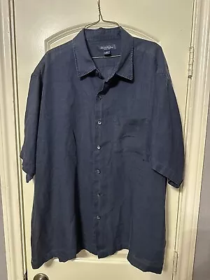 Brooks Brothers 100% Pure Irish Linen XXL Short Sleeve Button Down Shirt Dark Bl • $50