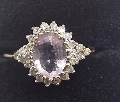 Vintage 9 Ct Gold Amethyst & Diamond Cluster Ring Size K 1/2 5 3/8 • $186.77