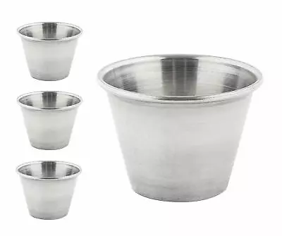 4 X Stainless Steel Sauce Pots Cups 2.5oz 70ml Ramekins Condiment Serving Bowls • £6.99