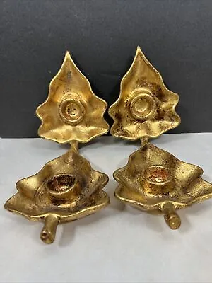 VIETRI ITALIAN GOLD GILT CANDLE HOLDERS LOT OF 4 Pottery MCM Italy Christmas • $21.99