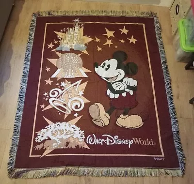 Walt Disney World Mickey Mouse Woven Tapestry Throw Blanket Vintage Rare • £24.99