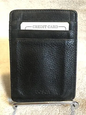 Bosca Old Leather Deluxe Front Pocket Money Clip Mens Leather Wallet Worn Black • $22.99