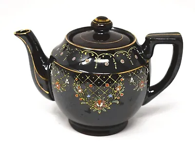 $20 • Buy Vintage Teapot Moriage Enamel Hand Painted Brown Betty Redware Lusterware Japan