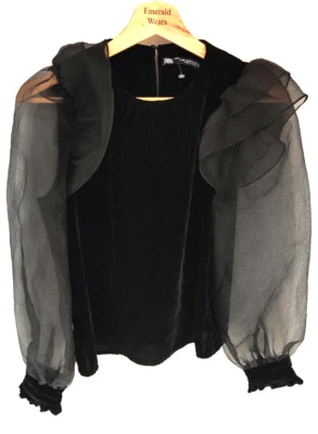 $4.87 • Buy NEW - ZARA BLACK VELVET / PUFFY SLEEVE TOP - UK Size 8