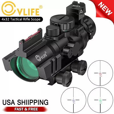 4X32 Tactical Rifle Scope RGB Tri-illuminated Recticle Scope & Fiber Optic Sight • $43.99