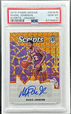 2019-20 Mosaic Magic Johnson Scripts Orange Prizm Auto #SC-MJN PSA 10 Lakers • $195