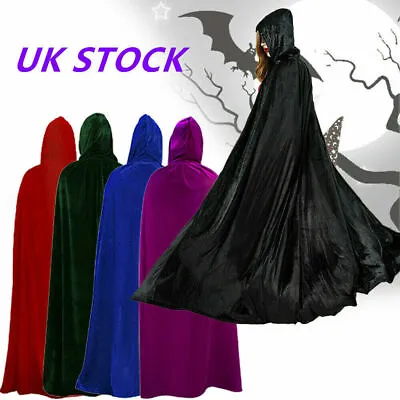 Halloween Unisex Cosplay Death Cape Long Hooded Cloak Wizard Witch Medieval Cape • £3.99
