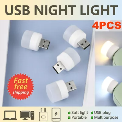 4X USB Portable LED Lamp Mini Night Light Round Lamp Computer Mobile Power • £4.55