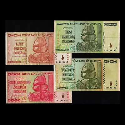 10 Trillion Dollars 20 50 Billion 100 Million Zimbabwe Banknotes AA 2008 W/ COA • $34.99