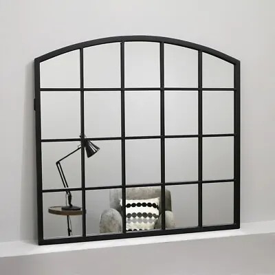 Arched Industrial Style Black Metal Frame Wall Window Mirror Home Garden Decor • £59.95