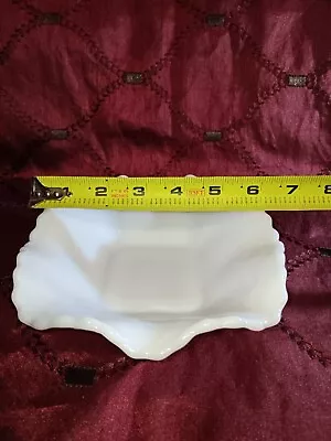 Vintage White Milk Glass Diamond Point Ruffle Scalloped Edge 6  Square Bowl Dish • $10
