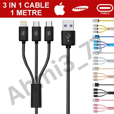 Universal 3 In 1 Multi USB Cable Charger Lead For IOS Samsung Phone • £3.27