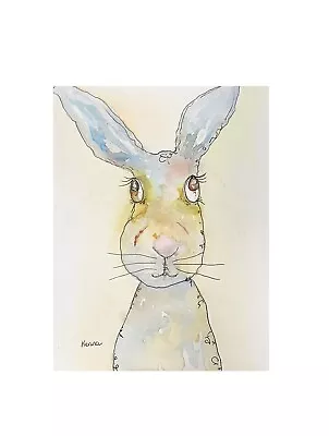 Painting Whimsy Bunny Rabbit Original Watercolour Art By Kenna Unframed 12X 16cm • $20