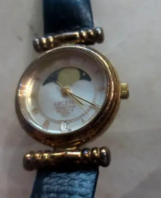 Vintage Axcess Moon Phase Gemstone Women's Watch Quartz Gold Tone Date French • $22.49