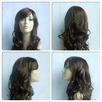 High Heat Resistant Wavy Dark Brown & Medium Auburn Lady Women Full Wig Uk • £9.99