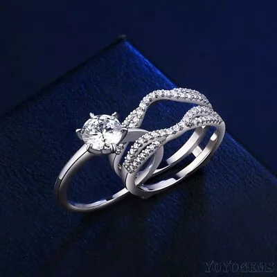 Moissanite Bridal Set Engagement Ring Solid 14K White Gold 2.50 CT Round Cut • $233.16