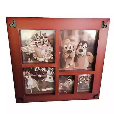 Disney Parks Photo Frame Mickey Mouse Square Wood Multi Openings Glass 8.5 X 8.5 • $19.99