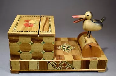 Vintage Mechanical Wooden Marquetry Desktop Cigarette Dispenser Bird Box Working • $39.99