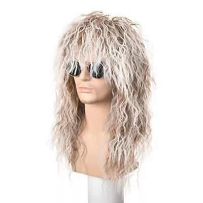 Long Curly Wig Mullet Wigs Cosplay 80s Wig For Men Rocker Male Wig White Soft • $21.98