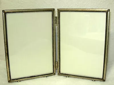 VTG Double Hinged/BIFOLD  Shabby Chic  Silverplated 5x7  Picture Frame Metal • $12.50