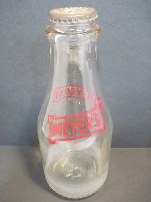 Old Vintage 1 Qt. Glass Milk Dairy Bottle Meyers With Lid Asvertising • $29.99