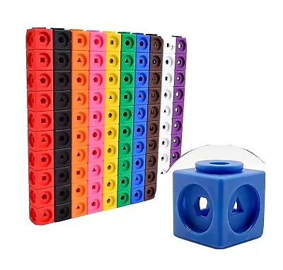 100 X 2cm Math Link Cubes Soft Plastic Interlocking Snap Counting Toy Gift Early • £10.99