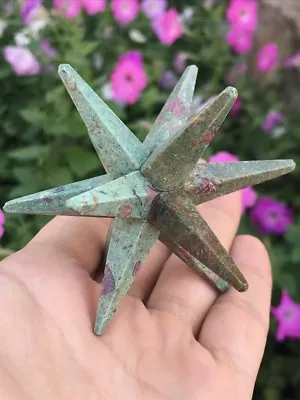 LARGE 12 Point Ruby In Zoisite Fuchsite Merkaba Star Crystal Chakra Healing 75mm • £21.74