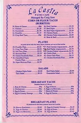 La Casita Patio Cafe Menu Colorado Springs Colorado Managed By Craig Soto • $14