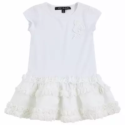 LILI GAUFRETTE Girls Soft White Tiered Short Sleeve Dress With Rosebud 6 Years • £28