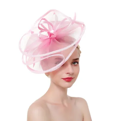 Ladies Feather Sinamay Net Hat Headband Fascinator Wedding Large Top Hat Hairpin • £9.49