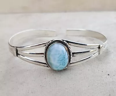 Natural Larimar Gemstone 925 Sterling Silver Beautiful  Adjustable Bangle SR2180 • $13.39