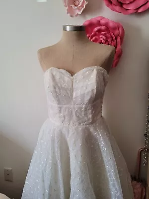 Vintage 1950's Ivory Lace Tulle Party Prom Strapless Dress Medium  • $95