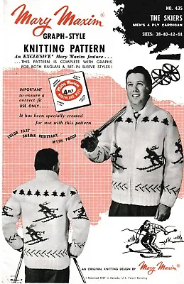 Mary Maxim Pattern 435 1960's Men's & Ladies Sweater THE SKIER'S Size 38-44 • $5.52