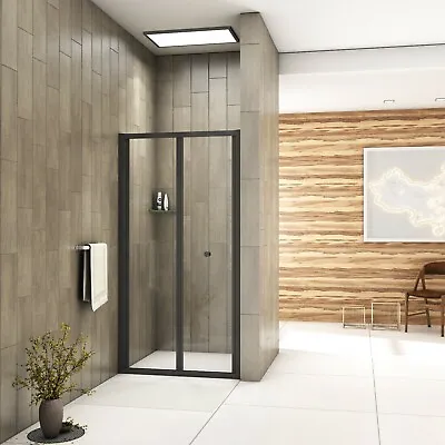 Bathroom Matt Black Bi Fold Shower Enclosure Shower Door Screen Safety Glass 5mm • £130