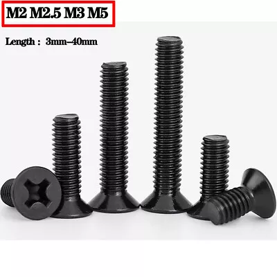 £2.75 • Buy Phillips Machine Screws M2 M2.5 M3 M5 Black Countersunk Bolts CSK Carbon Steel