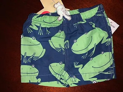 NWT 3-6M Mini Boden Navy Blue Swim Trunks W/ Green Frog Pattern • $16.99