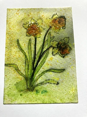 £3.95 • Buy Original Handmade Greeting Card Flowers Hand Painted.Watercolour. Narcissi 8.