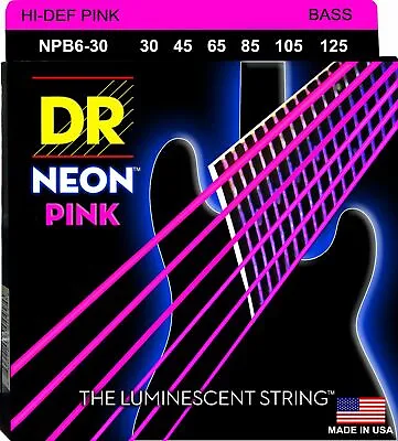 DR NPB6-30 Neon Pink Bass Guitar Strings;  6-String Set Gauges 30-125 • $43.99