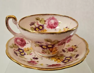 Vintage Foley Pale Pink /Gold Cabbage Rose Floral Bone China Tea & Cup & Saucer • $25.60