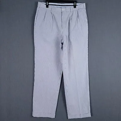 Brooks Brothers Pants Mens 36x32 (34x31) Blue Striped Elliot Seersucker Slacks • $22.45