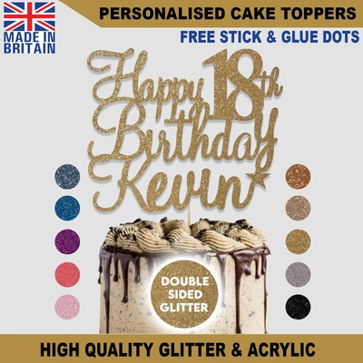 Personalised Cake Topper Happy Birthday Any Age Any Name 40th 50th 60th 70th • £2.65
