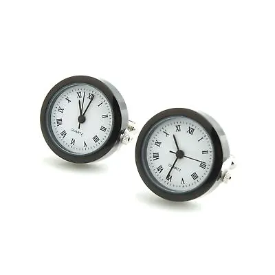 Working Black Clock Watch Cufflinks Time Shirt Wedding Quick UK Dispatch • £39.99