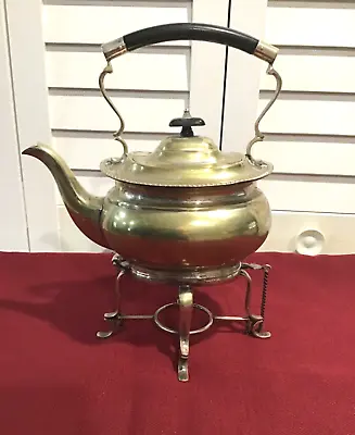 Antique Sheffield England Epns Silver Brass Ornate Tea Pot W/burner Stand 02003 • $35