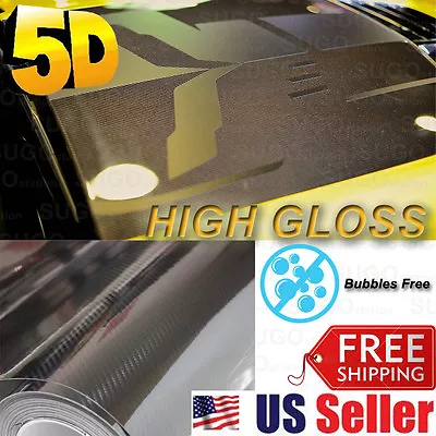 $46.99 • Buy 60 X 5FT Premium High GLOSSY 5D Carbon Vinyl Wrap Sticker Film Sheet BUBBLE FREE