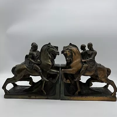 Pair Homer's Iliad Horseman Pompeian Bronze 114 Bookends W Orig. Patination ATQ • $5500