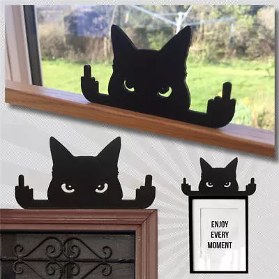 Black Cat Room Window Middle Finger Cat Funny Home Ornament Garden Decor Gift • $18.39