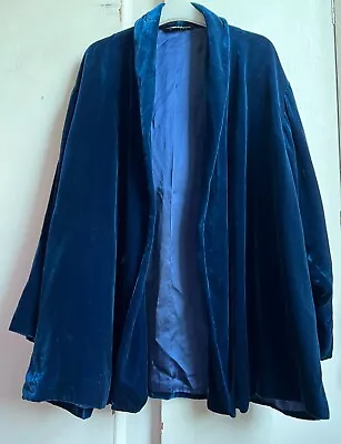 Stunning *LAURA ASHLEY* Oversized Blue Silk Velvet Kimono Jacket 16 • $93.25