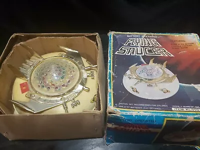 Vintage Battery Operated Flying Saucer Toy  Lights Up! In Box Rare Aliens 1970s • $119.99