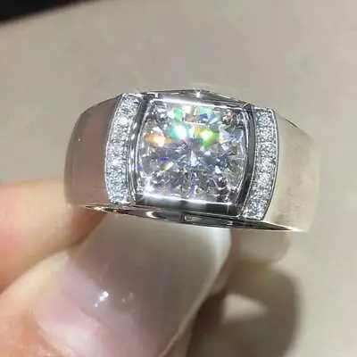 3Ct Round Cut Cubic Zirconia Men's Engagement Ring Gold Plated 925 Silver • $78.21